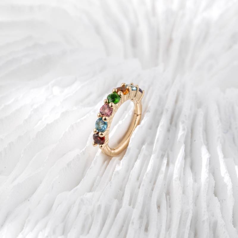 14K Solid Gold Exquisite Bunte Clicker/Amethyst Septum Ring Diospide Daith Hoop Citrin Nase Piercing Swiss Blue Topaz Helix Huggie von SingularSpark