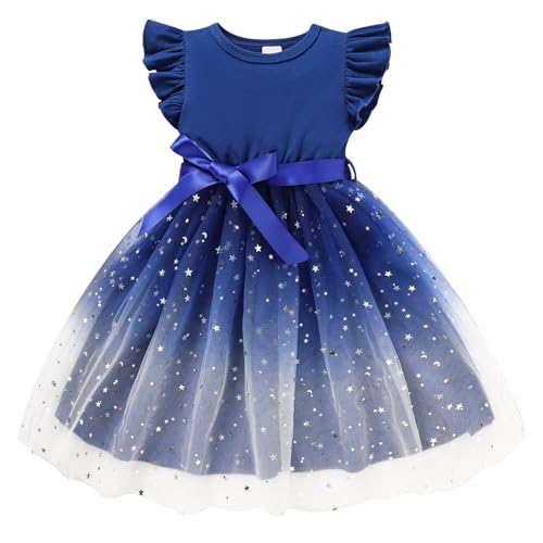 Sinhoon Kleinkind Mädchen Tüll Kleid Sommer Rüschen Ärmellos Baby Mädchen Mode Freizeitkleider 1-6Y, Königsblau, 4 Jahre von Sinhoon