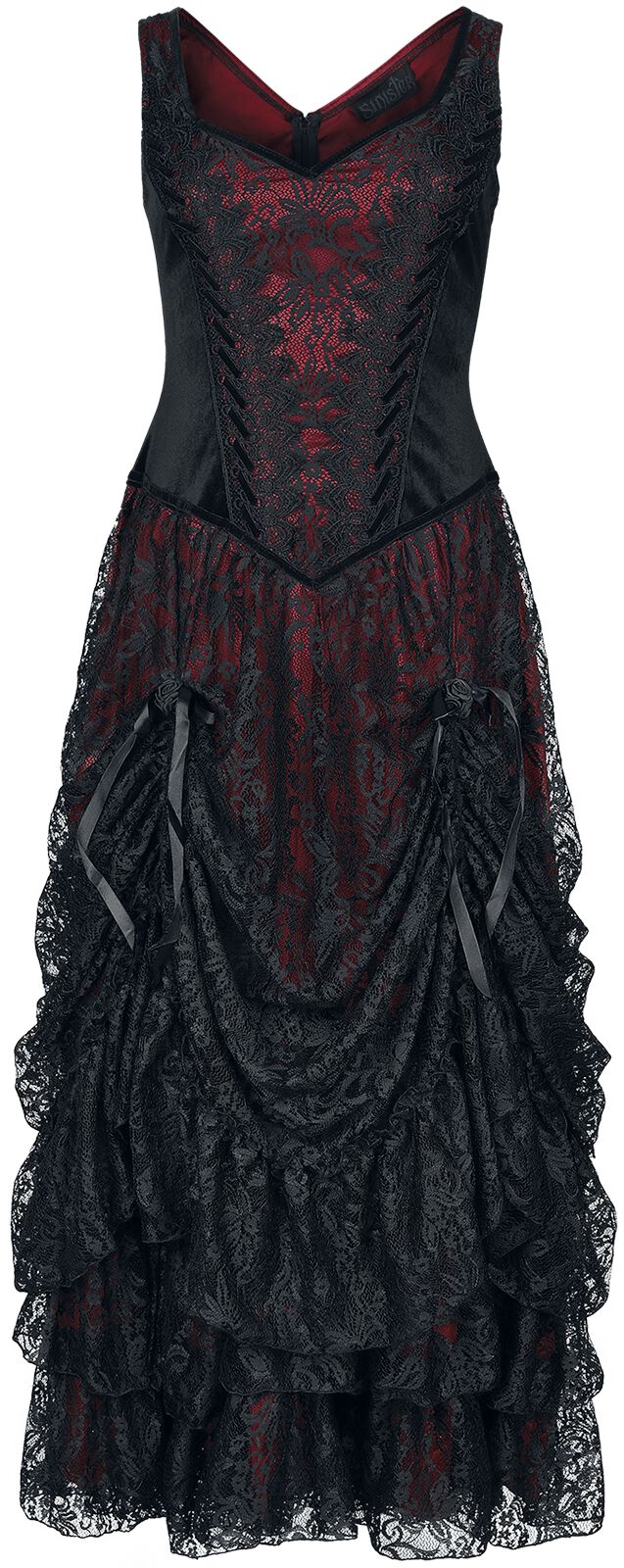 Sinister Gothic - Gothic Kleid lang - Longdress - S bis XXL - für Damen - Größe XXL - schwarz/rot von Sinister Gothic