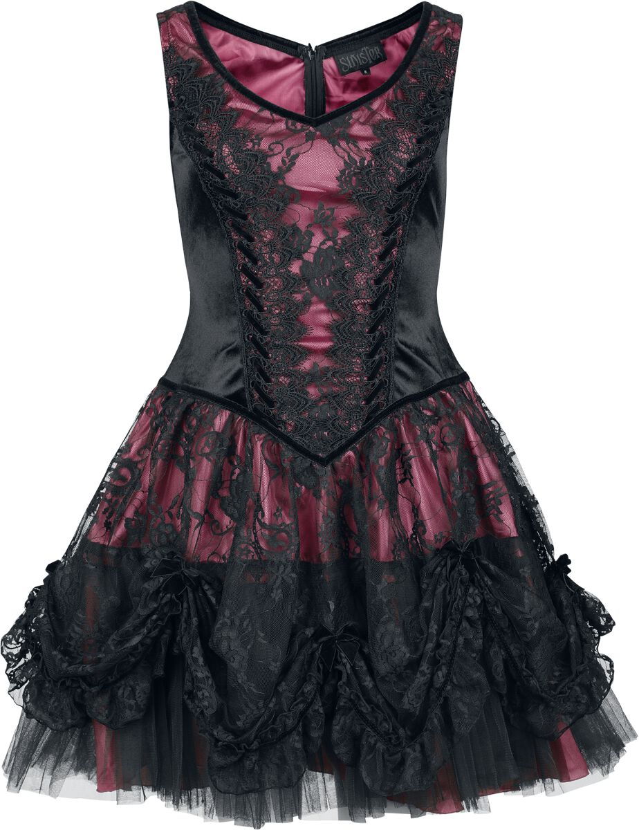 Sinister Gothic - Gothic Kurzes Kleid - Gothic Short Dress - M bis XXL - für Damen - Größe XXL - schwarz/pink von Sinister Gothic