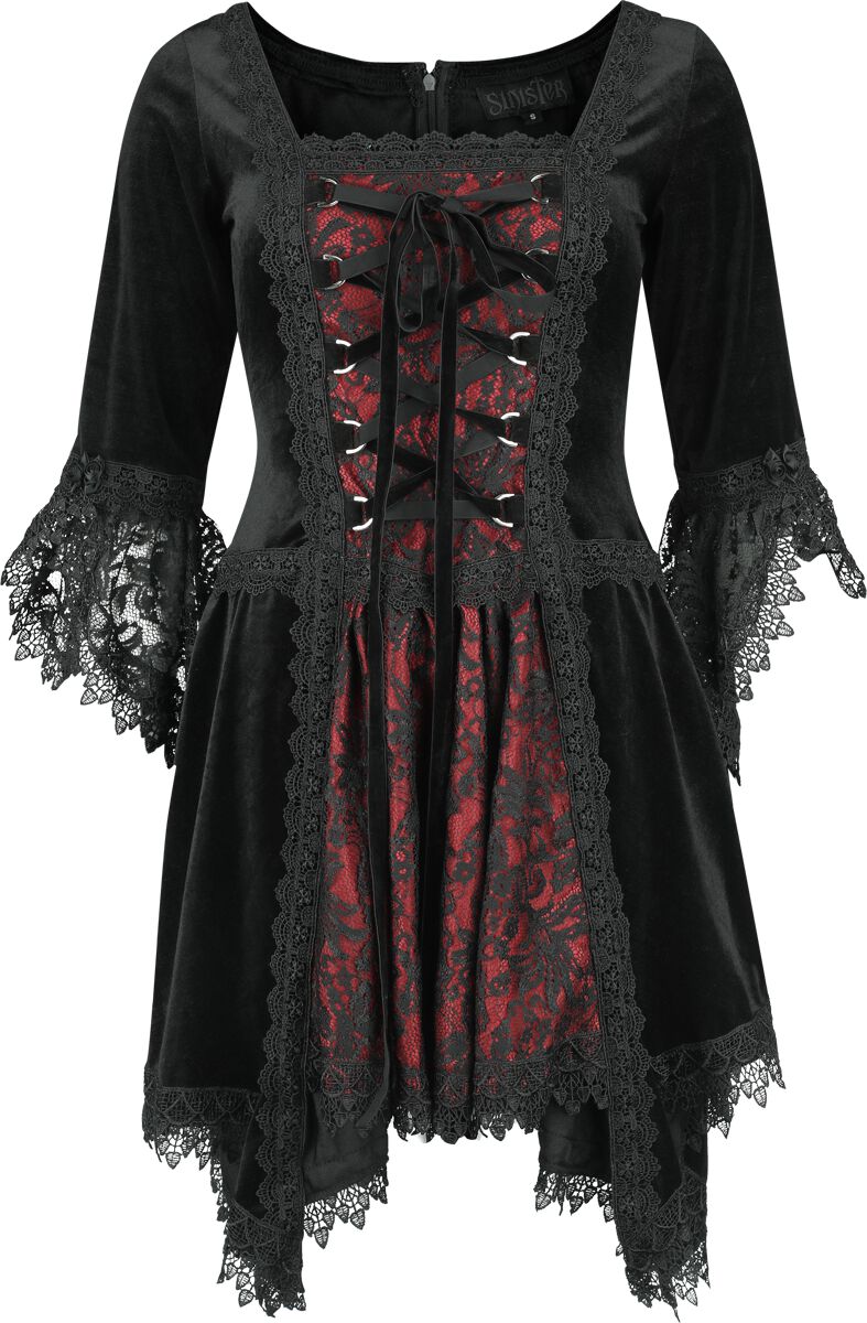 Sinister Gothic - Gothic Kurzes Kleid - Kurzes Gothickleid - XS bis XXL - für Damen - Größe L - schwarz/rot von Sinister Gothic