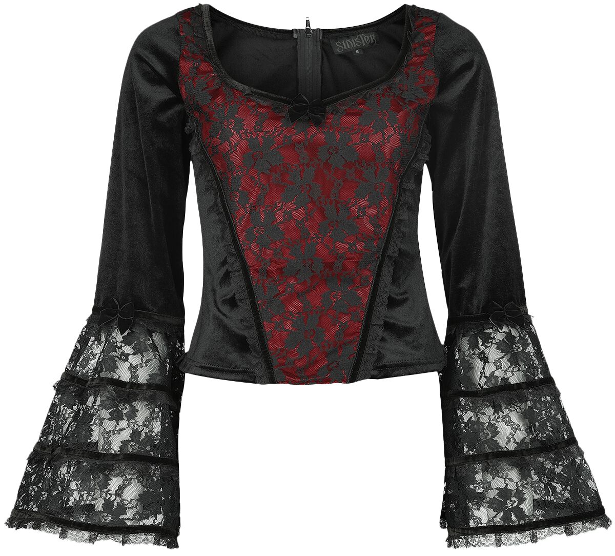 Sinister Gothic - Gothic Langarmshirt - Gothic Longsleeve - S bis XXL - für Damen - Größe L - schwarz/rot von Sinister Gothic