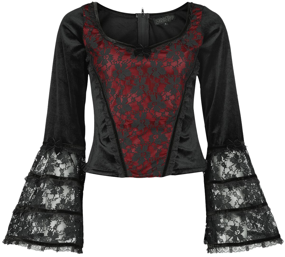 Sinister Gothic - Gothic Langarmshirt - Gothic Longsleeve - S bis XXL - für Damen - Größe XL - schwarz/rot von Sinister Gothic