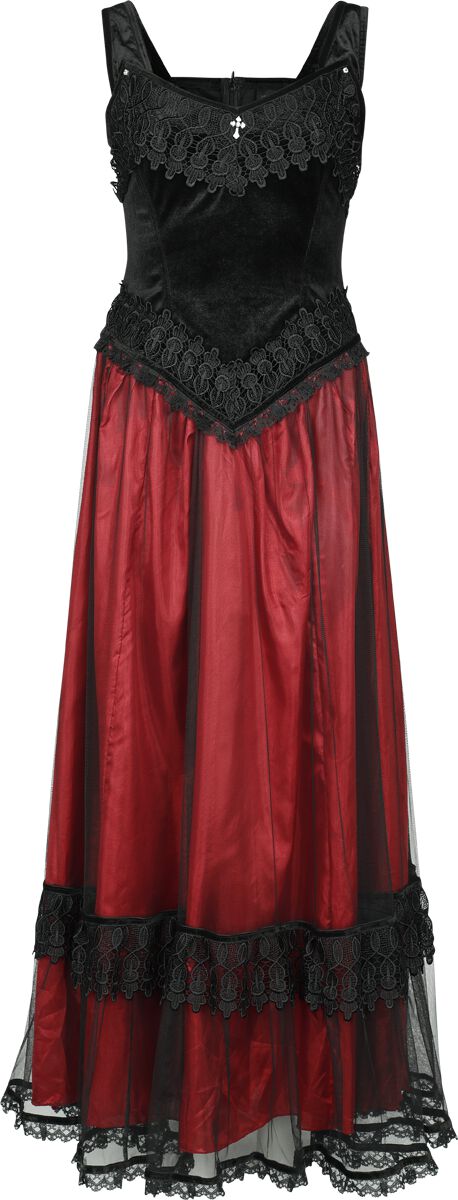 Sinister Gothic Langes Gothickleid Langes Kleid schwarz rot in S von Sinister Gothic