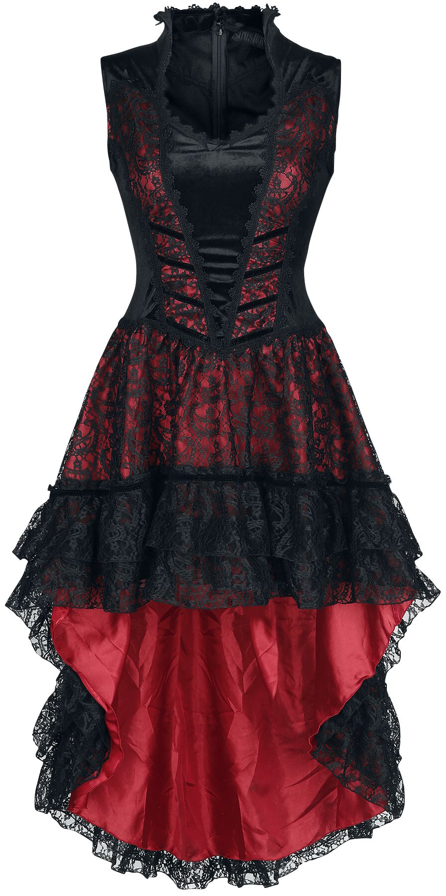 Sinister Gothic - Mittelalter Kleid knielang - Gothic Dress - S bis XL - für Damen - Größe S - schwarz/rot von Sinister Gothic