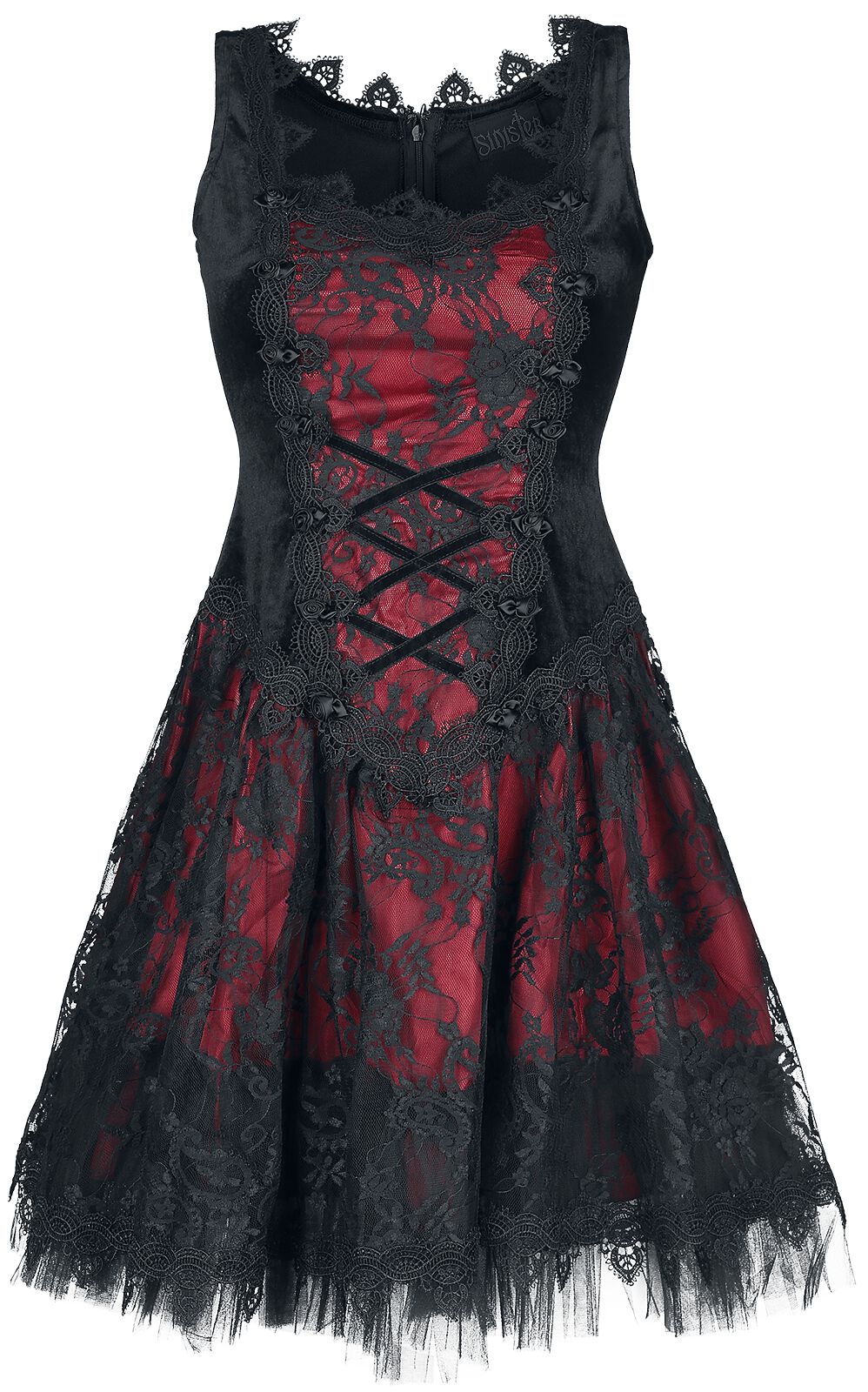 Sinister Gothic - Mittelalter Kurzes Kleid - Gothic Dress - XS bis XXL - für Damen - Größe L - schwarz/rot von Sinister Gothic