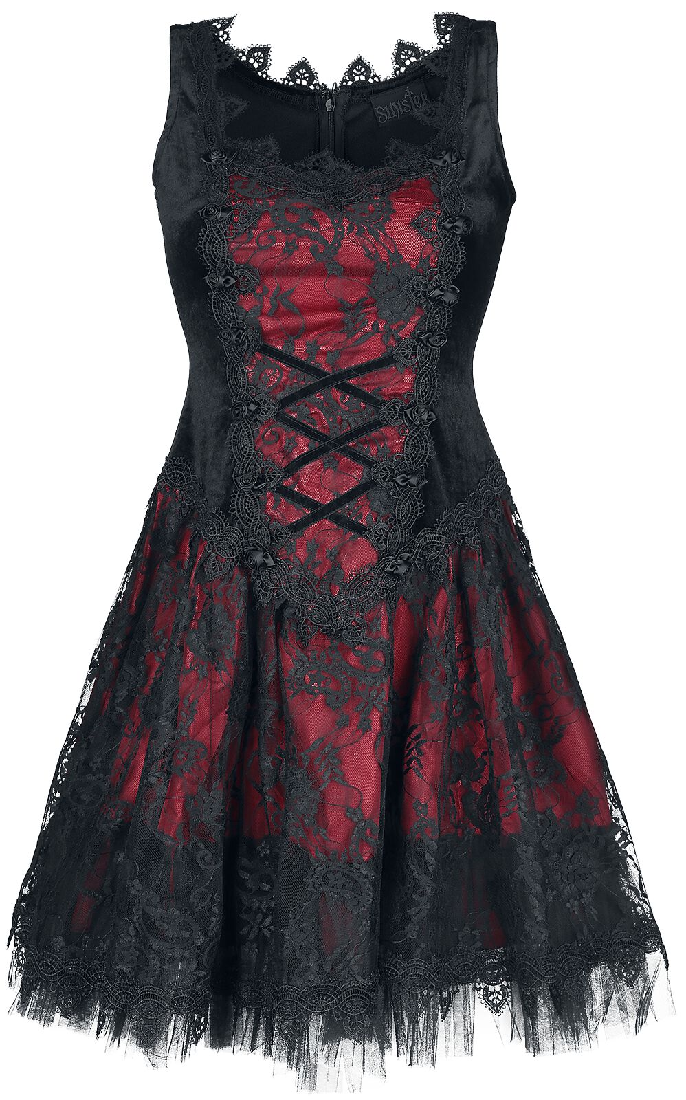 Sinister Gothic - Mittelalter Kurzes Kleid - Gothic Dress - XS bis XXL - für Damen - Größe S - schwarz/rot von Sinister Gothic