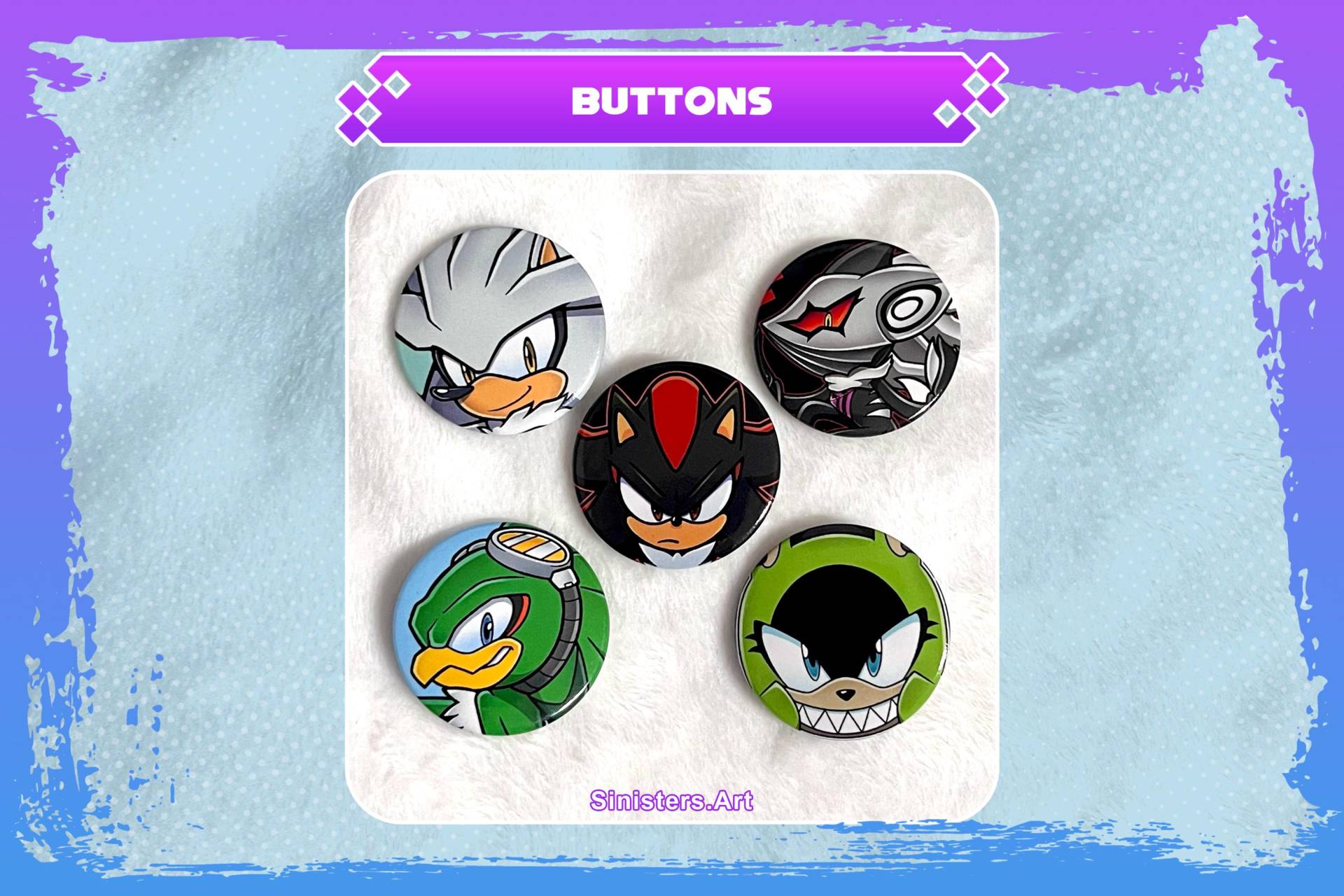 Sonic Rival Buttons Shadow, Silver, Surge, Jet, Infinite von SinisterCosxArt