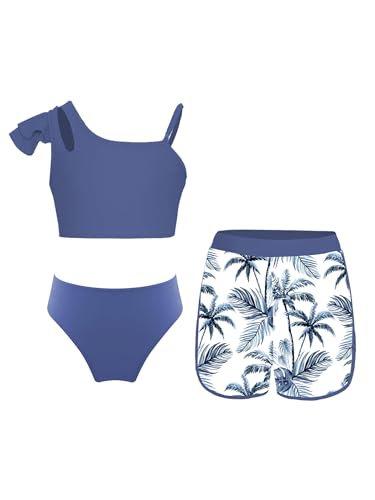 Sinleey 3 Teiliges Bikini Set Mädchen Badeanzug Kinder Badebekleidung Schwimmanzug 5-16 Jahre A Staubblau 170 von Sinleey