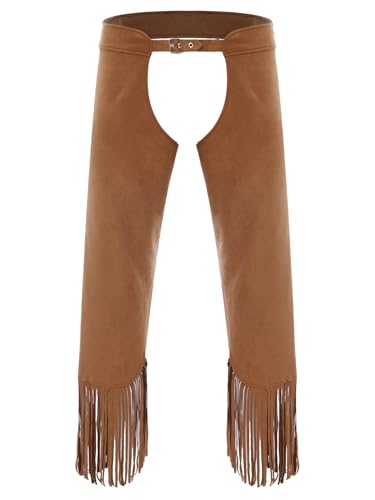 Sinleey Cowboyhose Herren Chaps mit Fransen Westernkostüm Vintage Cowboy Outfit Hippie Karneval Party Halloween Cosplay Braun L von Sinleey