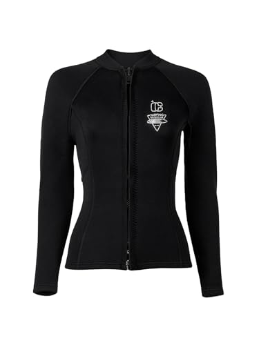 Sinleey Damen Neoprenanzug Top 3mm Jacke mit Reißverschluss Langarm Schwimmen Schnorcheln Tauchen Surfen Schwarz M von Sinleey