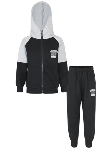 Sinleey Kinder Jungen Trainingsanzug 2-teiliges Sportset Kapuzenjacke Und Jogginghose Casual Herbst Frühling Sportanzug Schwarz 122-128 von Sinleey