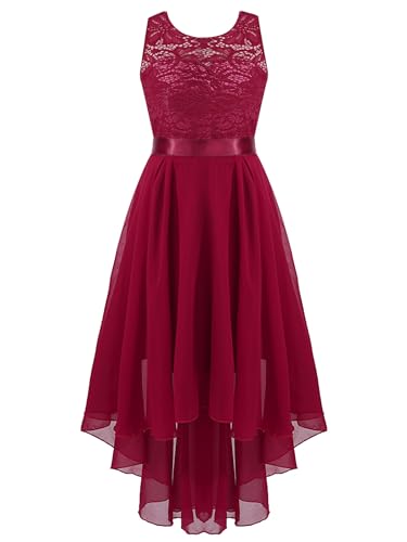 Sinleey Prinzessin Kleid Mädchen Festlich Brautjungfer Kleid Spitzen Blumenmädchenkleider Abendkleid Hochzeit Geburtstag Feier 5-16 Jahre A Burgund 122-128 von Sinleey