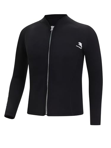 Sinleey Neoprenanzug Jacke für Herren 2mm Neoprenanzug Top Langarm Frontreißverschluss für Tauchen Surfen Schnorcheln Schwimmen Schwarz XL von Sinleey