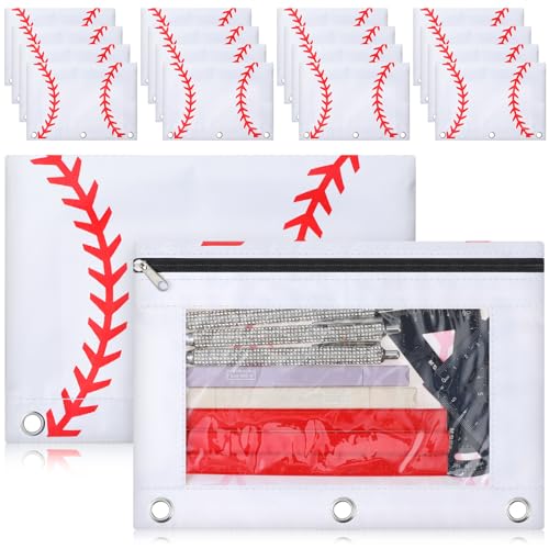 Sinload Federmäppchen mit Reißverschluss, Baseball-Design, 3-Ringbuch, Stoff-Federmäppchen mit transparentem Fenster, für Büro, Schule, Baseball, Team, Trainer, Geschenk, Sport, Party, Gastgeschenke, von Sinload