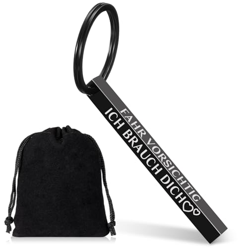 Sinmoe Cuboid Schlüsselanhänger mit Gravur FAHR VORSICHTIG, ICH BRAUCH DICH Fahr Schlüsselanhänger mit Rechteckigem Anhänger Edelstahl Autoschlüsselanhänger Geschenk Weihnachten Frau Mann (Warm) von Sinmoe