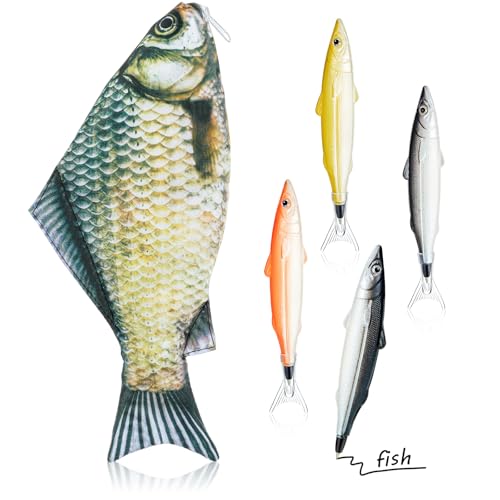 Sinmoe Einschulung Geschenk Fisch Federmäppchen Federtasche Schulkind 2025 Geschenk Schulanfang Lustige Stifttasche mit Gepolstert Dick Schaumstoff Futter und 4 Süße Fisch Stifte (Frisch, Cyan) von Sinmoe