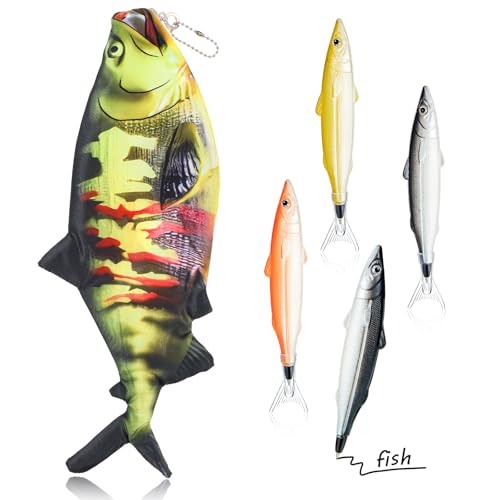 Sinmoe Fisch Federmäppchen Neuartige Fisch Federtasche Fisch Geldbörse Lustige Stifttasche mit Gepolstert Dick Schaumstoff Futter und 4 Süße Fisch Stifte Geschenke(Neuartig,Mehrfarbig) von Sinmoe
