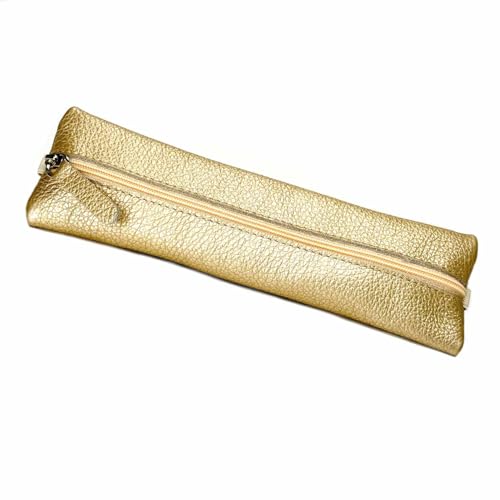 SinnWunder® echt Leder Feder-Mäppchen, Stifte-Etui mit Gummiband für Ringplaner, Terminplaner oder Bullet-Journal - Farbe Gold-Schimmer von SinnWunder