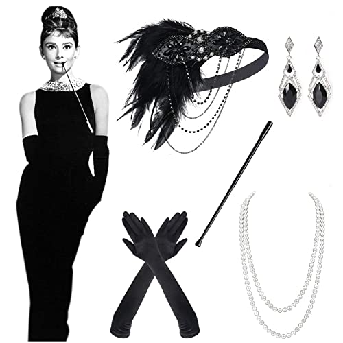 Sinoeem 1920s Accessoires Set Damen Retro Stil und Herren Accessoires Mafia Gatsby Kostüm Set für Abschlussball Event Weihnachten Party der 1920s Jahre Gatsby Art Deco Flapper Party (Set-2) von Sinoeem