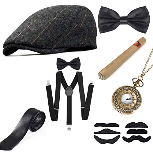 Sinoeem 1920s Accessoires Set Damen Retro Stil und Herren Accessoires Mafia Gatsby Kostüm Set für Abschlussball Event Weihnachten Party der 1920s Jahre Gatsby Art Deco Flapper Party (Set-A) von Sinoeem