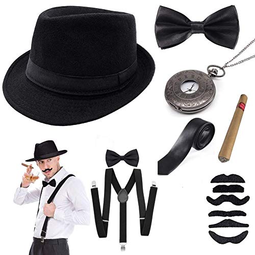 Sinoeem 1920s Accessoires Set Damen Retro Stil und Herren Accessoires Mafia Gatsby Kostüm Set für Abschlussball Event Weihnachten Party der 1920s Jahre Gatsby Art Deco Flapper Party (Set-B) von Sinoeem