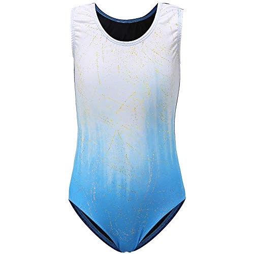 Sinoeem Gymnastikanzug Für Mädchen Ballett kinder Langarm/Ärmellos Kurzarm Gradient Color Round Neck Turnanzug Für 3-12 Jähriges Mädchen (Blau - Kurzarm, Tag 8A(7-8 Years)) von Sinoeem