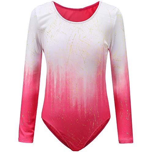 Sinoeem Gymnastikanzug Für Mädchen Ballett Kinder Langarm/Ärmellos Kurzarm Gradient Color Round Neck Turnanzug Für 3-12 Jähriges Mädchen (Pink - Langarm, Tag 10A(9-10 Years)) von Sinoeem