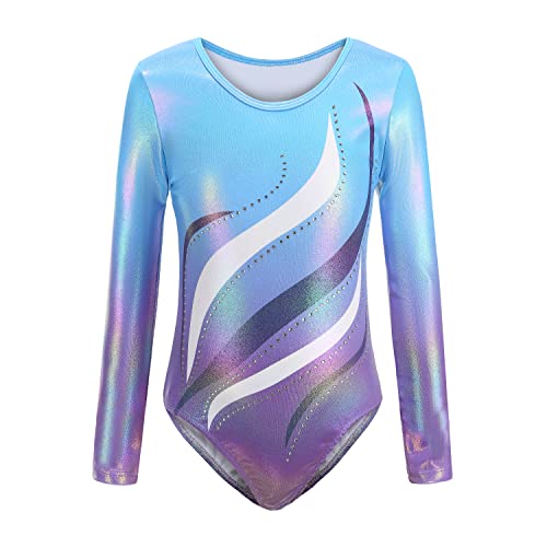 Sinoeem Gymnastikanzug Kinder Mädchen Langarm/Ärmellos Klassisch Turnanzug Ballettröckchen Trikotanzug Tanz Gymnastik Training Dancewear für Mädchen (Blau-langarm, 11-12Jahre) von Sinoeem