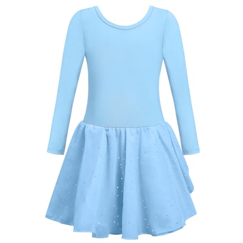 Sinoeem Kinder Ballettkleidung Mädchen Ballettkleid Tanzbody Gymnastikanzug Lange Ärmel Balletttrikot Tanzkleid aus Baumwolle mit Chiffon Rock Tütür von Sinoeem