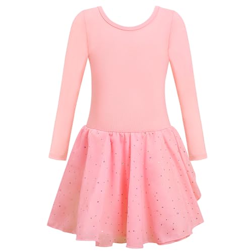 Sinoeem Kinder Ballettkleidung Mädchen Ballettkleid Tanzbody Gymnastikanzug Lange Ärmel Balletttrikot Tanzkleid aus Baumwolle mit Chiffon Rock Tütür von Sinoeem