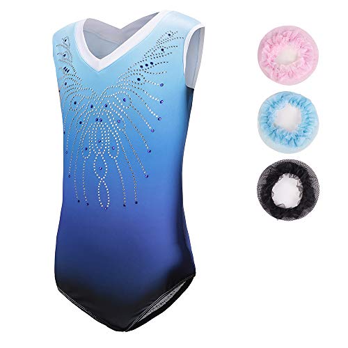 Sinoem Gymnastikanzug Kinder Mädchen Langarm/Ärmellos Turnanzug Ballettröckchen Kleid Trikotanzug Tanz Kleid Gymnastik Training Dancewear Gymnastikbody Blau/Lila/Rosa von Sinoem