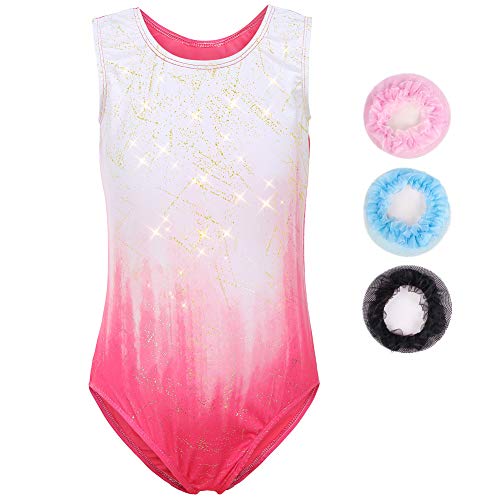 Sinoem Gymnastikanzug Kinder Mädchen Langarm/Ärmellos Turnanzug Ballettröckchen Kleid Trikotanzug Tanz Kleid Gymnastik Training Dancewear Gymnastikbody Blau/Lila/Rosa von Sinoem