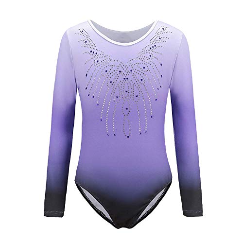 Sinoem Gymnastikanzug Kinder Mädchen Langarm/Ärmellos Turnanzug Ballettröckchen Kleid Trikotanzug Tanz Kleid Gymnastik Training Dancewear Gymnastikbody Blau/Lila/Rosa von Sinoem