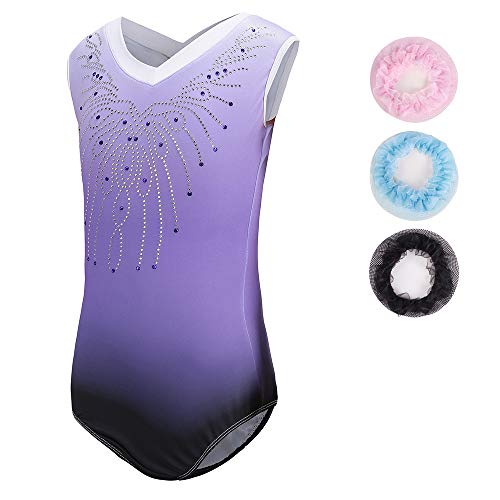 Sinoem Gymnastikanzug Kinder Mädchen Langarm/Ärmellos Turnanzug Ballettröckchen Kleid Trikotanzug Tanz Kleid Gymnastik Training Dancewear Gymnastikbody Blau/Lila/Rosa von Sinoem