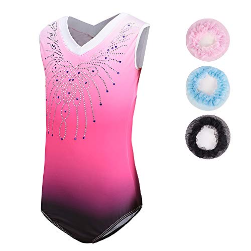 Sinoem Gymnastikanzug Kinder Mädchen Langarm/Ärmellos Turnanzug Ballettröckchen Kleid Trikotanzug Tanz Kleid Gymnastik Training Dancewear Gymnastikbody Blau/Lila/Rosa von Sinoem