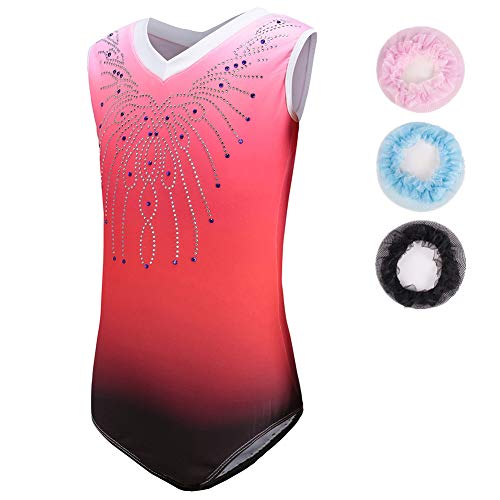 Sinoem Gymnastikanzug Kinder Mädchen Langarm/Ärmellos Turnanzug Ballettröckchen Kleid Trikotanzug Tanz Kleid Gymnastik Training Dancewear Gymnastikbody Blau/Lila/Rosa von Sinoem