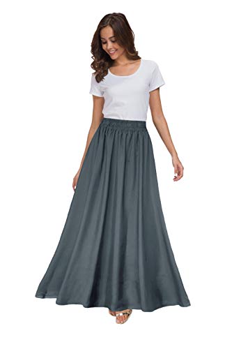 Sinono Damen Chiffon Retro Maxirock Vintage Knöchellang Röcke, Dunkel_Grau, 3X-Groß von Sinono