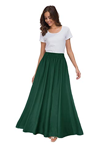 Sinono Damen Chiffon Retro Maxirock Vintage knöchellange Röcke, Dunkelgrün von Sinono