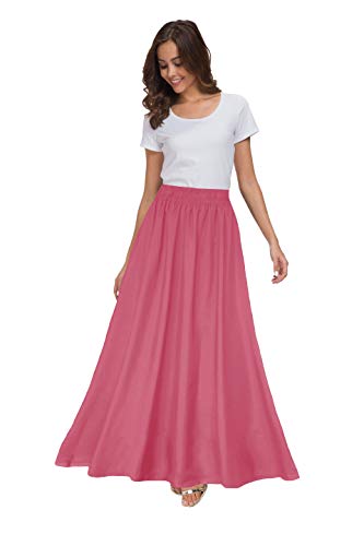Sinono Damen Chiffon Retro Maxirock Vintage knöchellange Röcke, Misty Rose, Mittel von Sinono