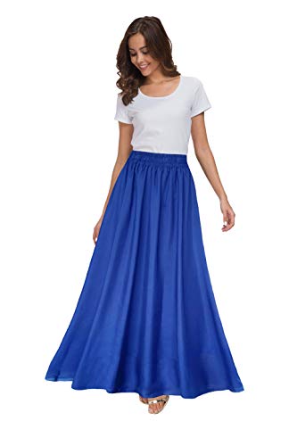 Sinono Damen Chiffon Retro Maxirock Vintage knöchellange Röcke, blau, Mittel von Sinono