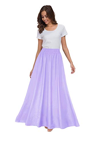 Sinono Damen Chiffon Retro Maxirock Vintage knöchellange Röcke, lavendel, Mittel von Sinono