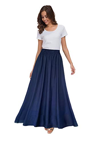 Sinono Damen Chiffon Retro Maxirock Vintage knöchellange Röcke, marineblau, 3X-Groß von Sinono