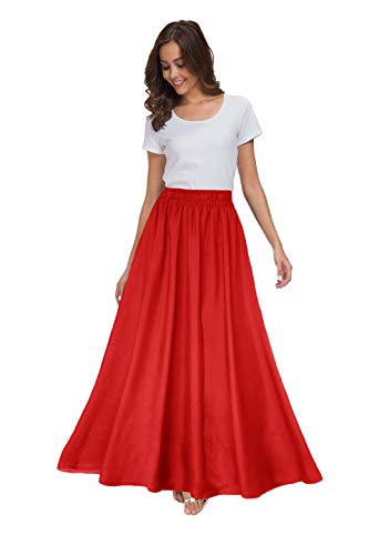 Sinono Damen Chiffon Retro Maxirock Vintage knöchellange Röcke, rot, Groß von Sinono