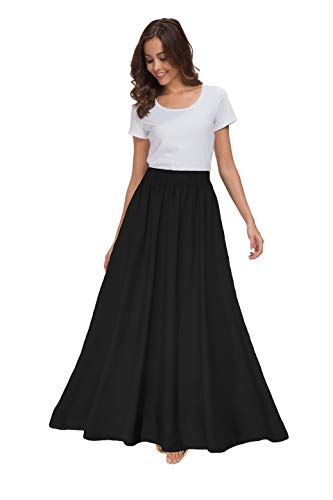 Sinono Damen Chiffon Retro Maxirock Vintage knöchellange Röcke, schwarz, Groß von Sinono