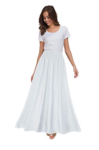 Sinono Damen Chiffon Retro Maxirock Vintage knöchellanger Rock, Weiss/opulenter Garten, 3X-Groß von Sinono