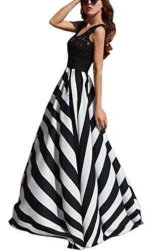 Sinono Damen Chiffon Streifen Maxi Rock Hohe Taille Wischen Boden Röcke, schwarz, Groß von Sinono