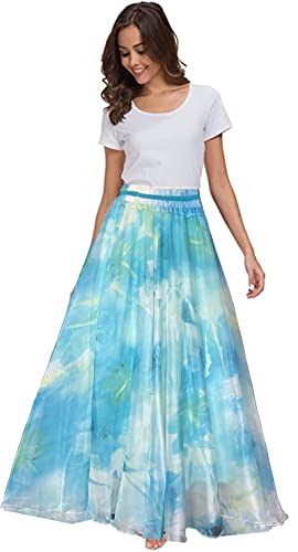 Sinono Damen Floral Maxi Chiffon Lange Röcke volle Länge Strandrock, lichtgrün, Mittel von Sinono