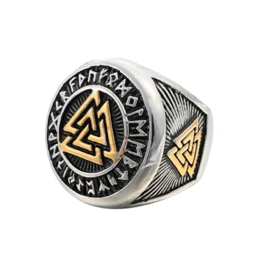 Sinoyp Wikinger Valknut-Runenring für Herren, ältere Futhark, nordische Runen um Valknut-Symbol, Edelstahl, nordischer Statement-Schmuck (9) von Sinoyp