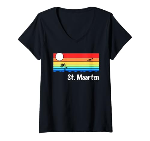 Damen Sint Marteen Vintage Design Karibik Urlaub St. Marteen T-Shirt mit V-Ausschnitt Damen Sint Marteen Vintage Design Karibik Urlaub St. Marteen T-Shirt mit V-Ausschnitt von Sint Marteen Urlaub Bekleidung & Geschenkidee